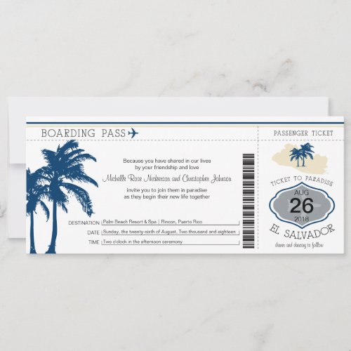 Boarding Pass to El Salvador Wedding Invitation