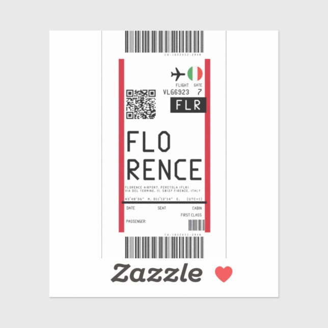Boarding pass to Florence (FLR) Sticker (Sheet)