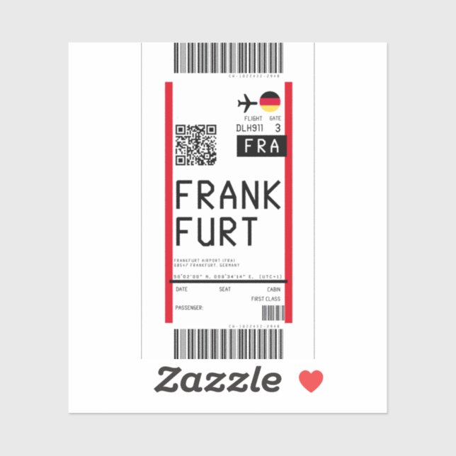 Boarding pass to Frankfurt (FRA) Sticker (Sheet)