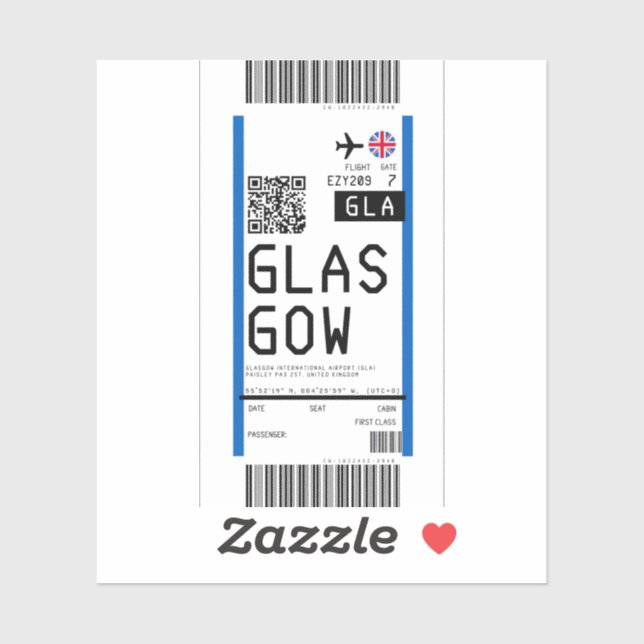 Boarding pass to Glasgow (GLA) Sticker (Sheet)