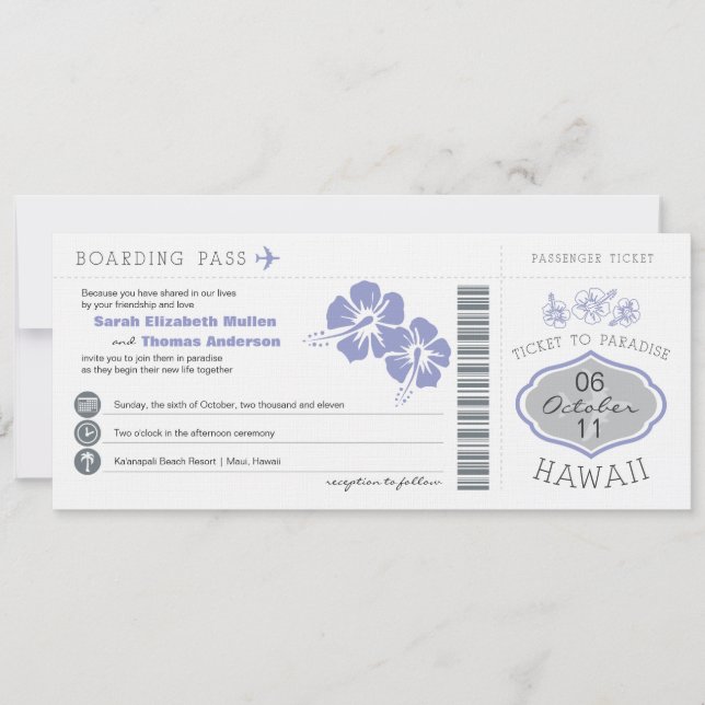 Boarding Pass to Hawaii Wedding Invitation (Front)