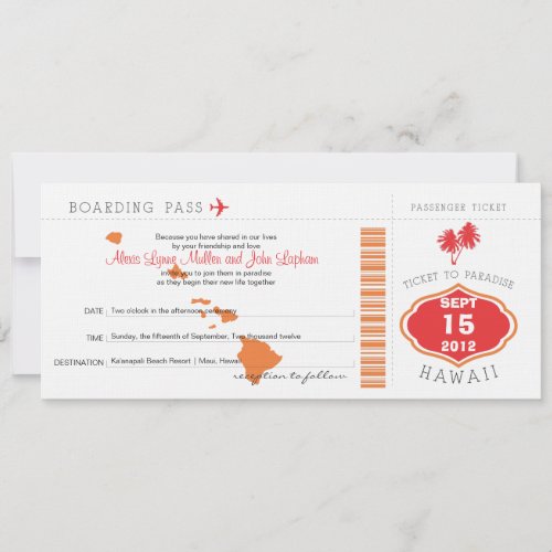 Boarding Pass to Hawaii Wedding Invitation