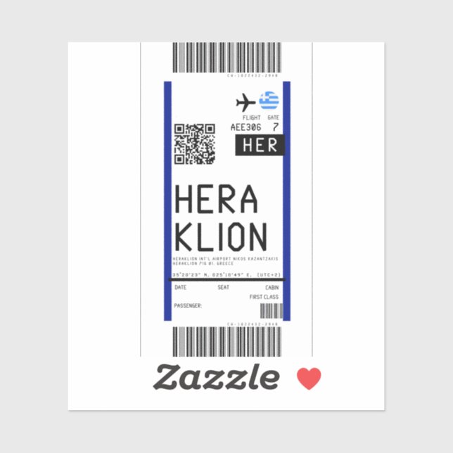 Boarding pass to Heraklion (HER) Sticker (Sheet)