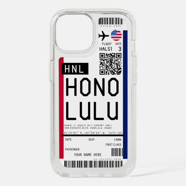 Boarding pass to Honolulu (HNL) Custom Name case (Front)