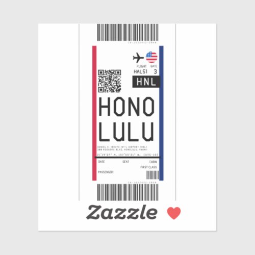 Boarding pass to Honolulu HNL Sticker