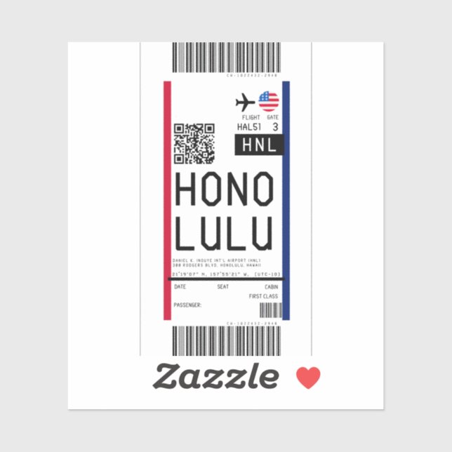 Boarding pass to Honolulu (HNL) Sticker (Sheet)