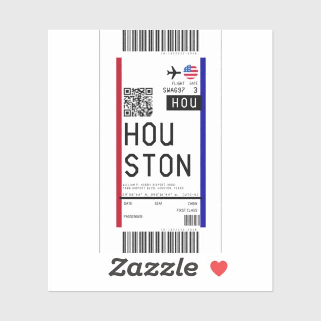 Boarding pass to Houston (HOU) Sticker (Sheet)