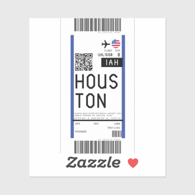 Boarding pass to Houston (IAH) Sticker (Sheet)