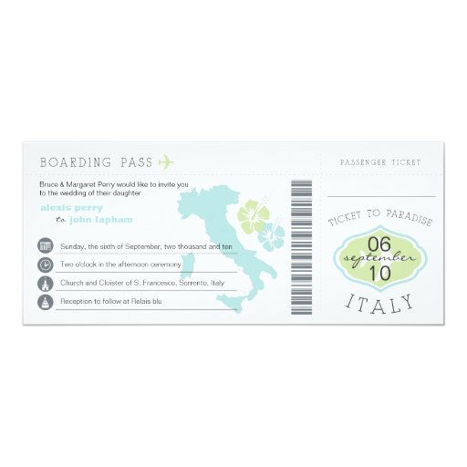 Boarding Pass to Italy Wedding Invitation | Zazzle