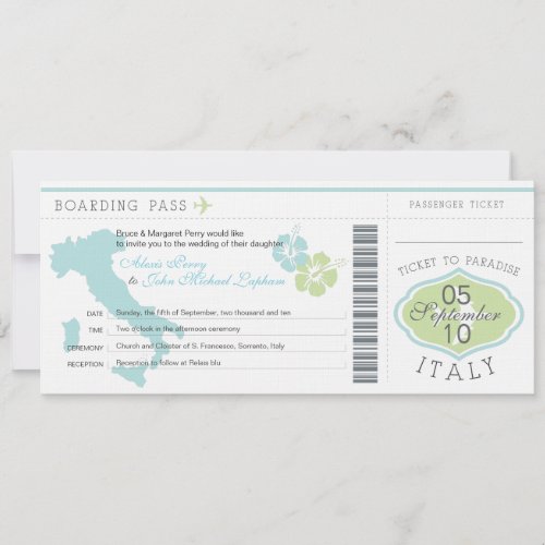 Boarding Pass to Italy Wedding Invitation