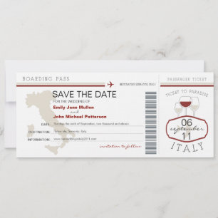 Boarding Pass to Italy Wedding Invitation