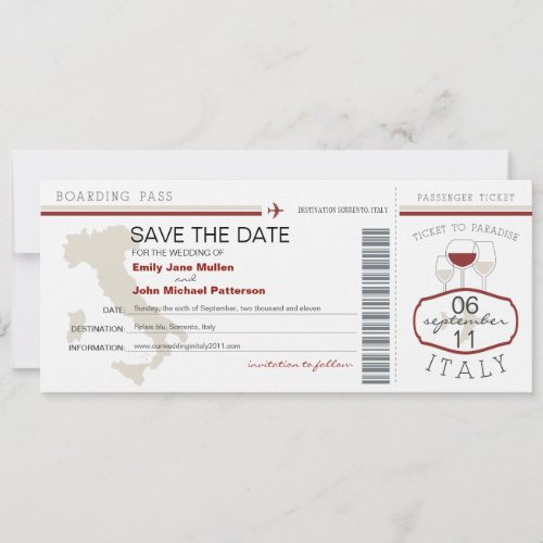 Boarding Pass to Italy Wedding Invitation