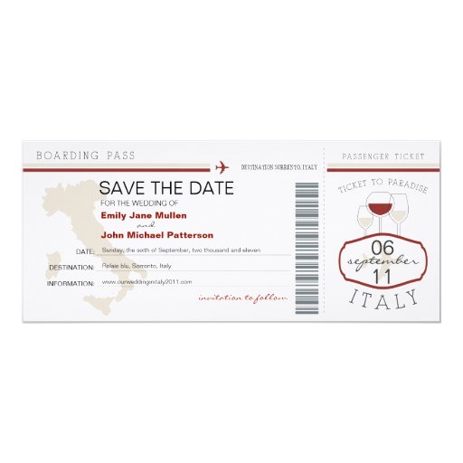 Boarding Pass to Italy Wedding Invitation | Zazzle