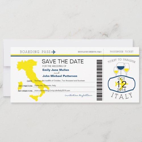 Boarding Pass to Italy Wedding Invitation
