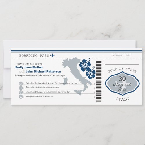 Boarding Pass to Italy Wedding Invitation