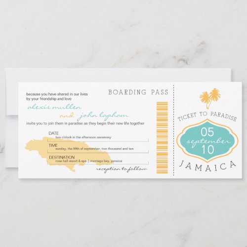 Boarding Pass to Jamaica Wedding Invitation