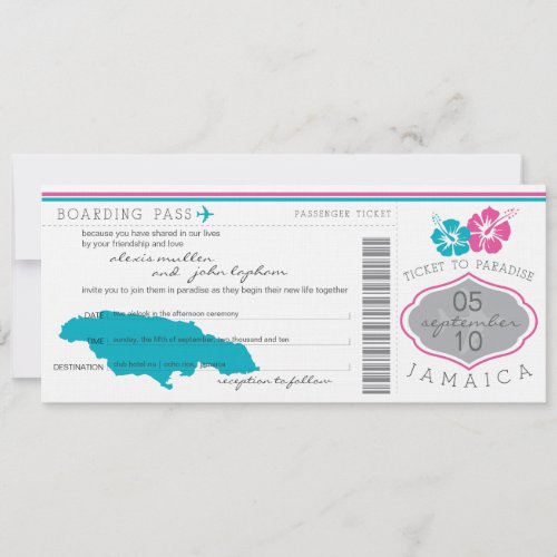 Boarding Pass to Jamaica Wedding Invitation