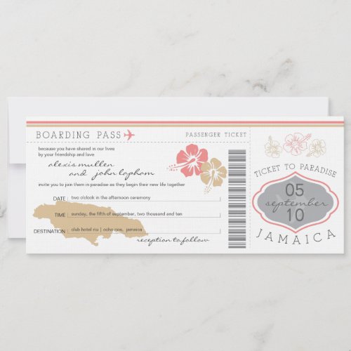 Boarding Pass to Jamaica Wedding Invitation