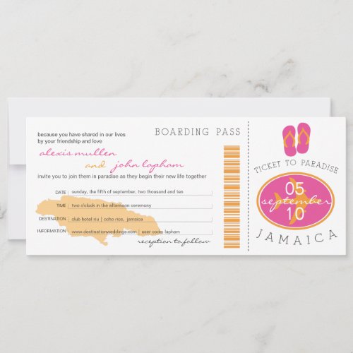 Boarding Pass to Jamaica Wedding Invitation