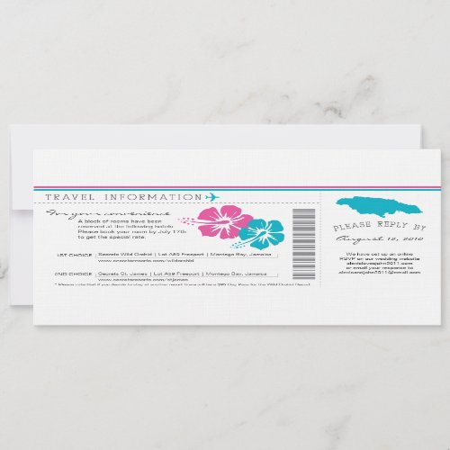 Boarding Pass to Jamaica Wedding Travel Info RSVP Card