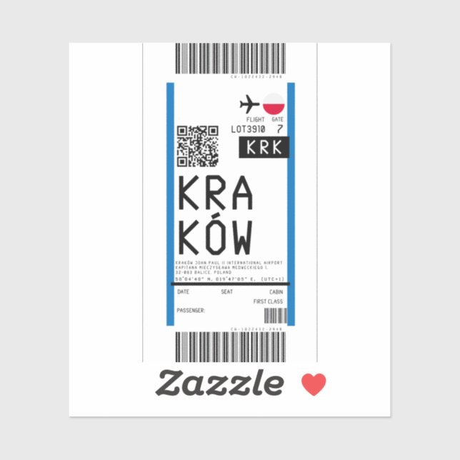 Boarding pass to Krakow (KRK) Sticker (Sheet)