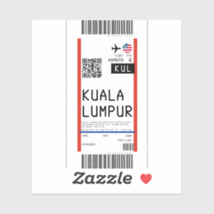 Boarding pass to Kuala Lumpur (KUL) Sticker