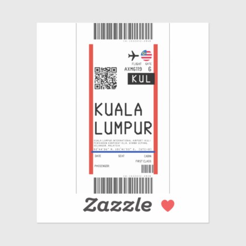 Boarding pass to Kuala Lumpur KUL Sticker