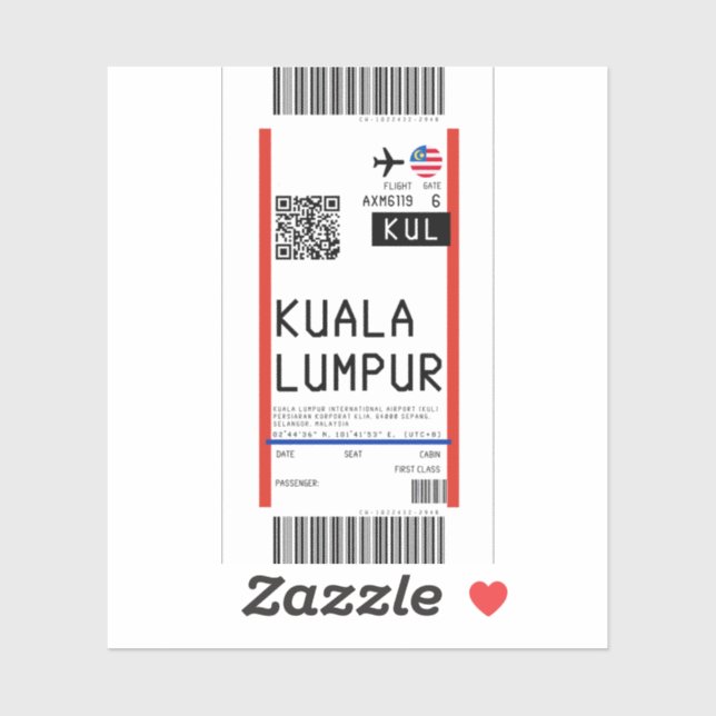Boarding pass to Kuala Lumpur (KUL) Sticker (Sheet)