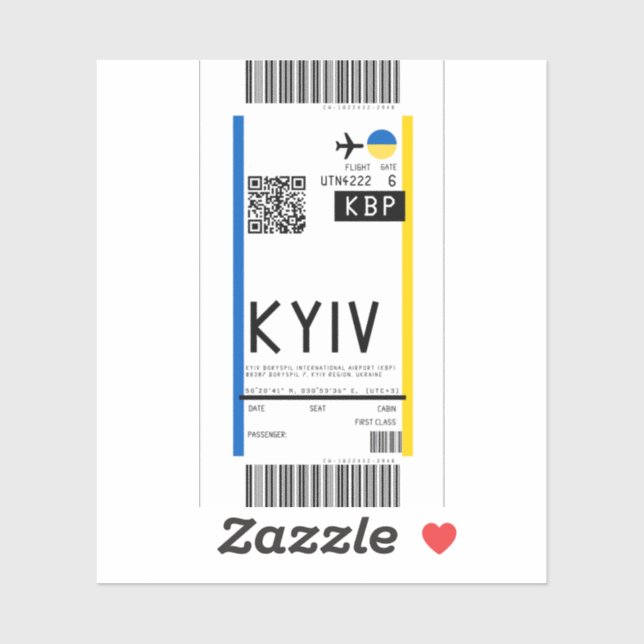 Boarding pass to Kyiv (KBP) Sticker (Sheet)