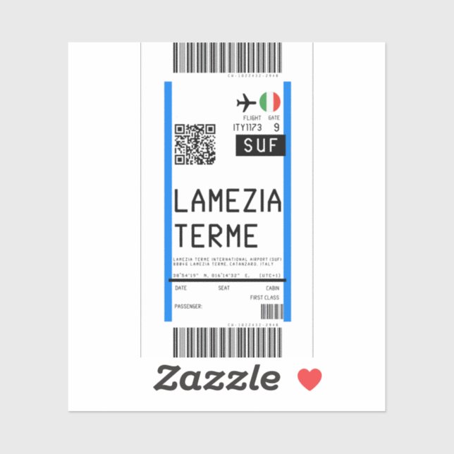 Boarding pass to Lamezia Terme (SUF) Sticker (Sheet)