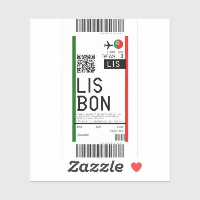 Boarding pass to Lisbon (LIS) Sticker (Sheet)