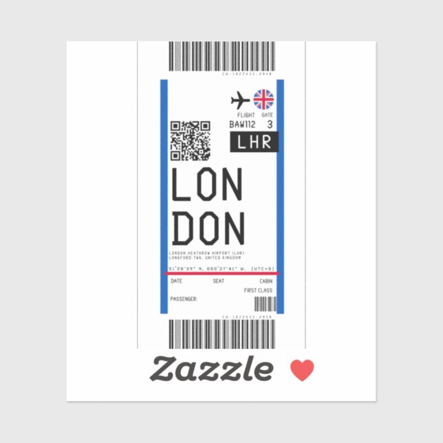 Boarding pass to London (LHR) Sticker (Sheet)