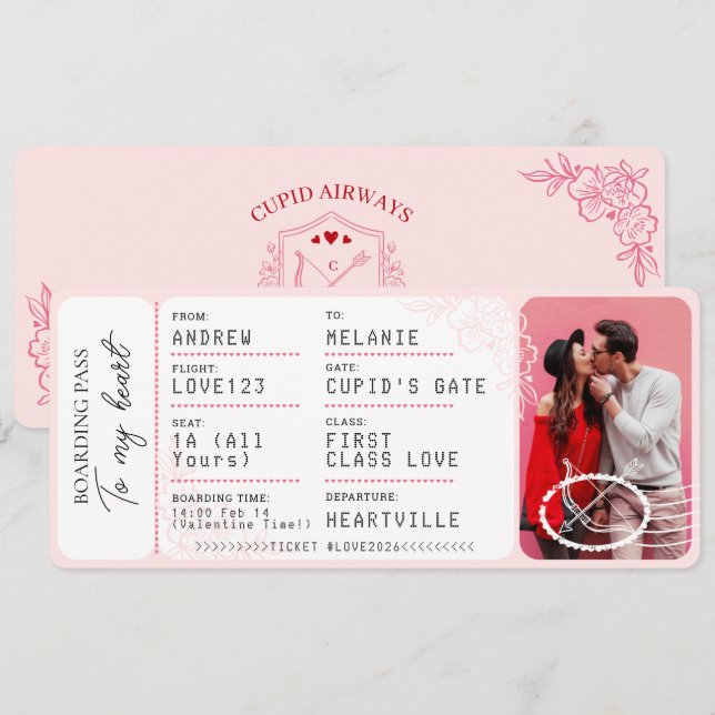 Boarding Pass To Love Plane Ticket Valentine's Day Holiday Card
