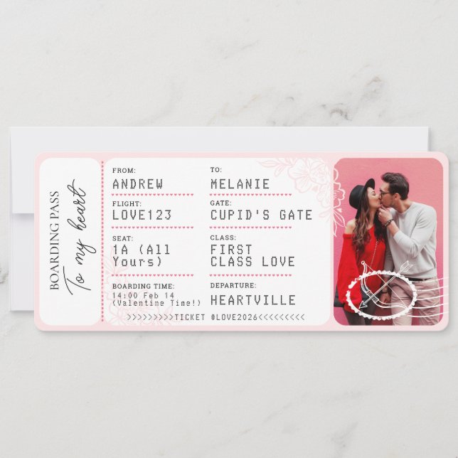 Boarding Pass To Love Plane Ticket Valentine's Day Holiday Card