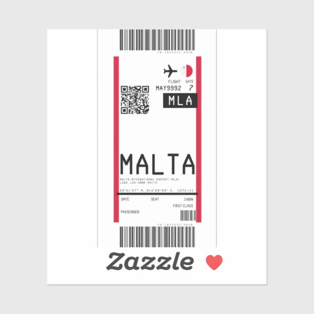 Boarding pass to Malta (MLA) Sticker (Sheet)