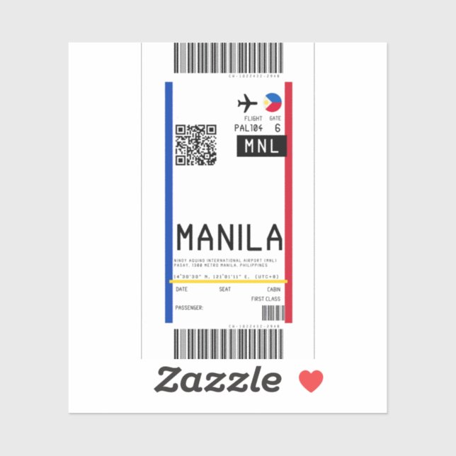 Boarding pass to Manila (MNL) Sticker (Sheet)