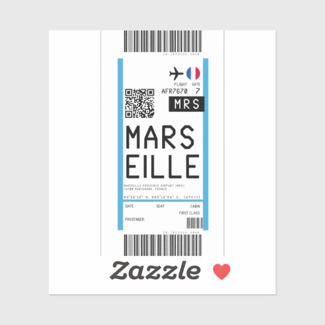 Boarding pass to Marseille (MRS) Sticker (Sheet)