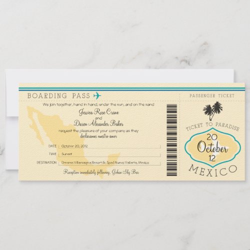 Boarding Pass to Mexico Wedding Invitation