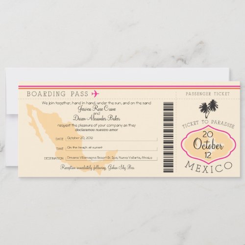 Boarding Pass to Mexico Wedding Invitation