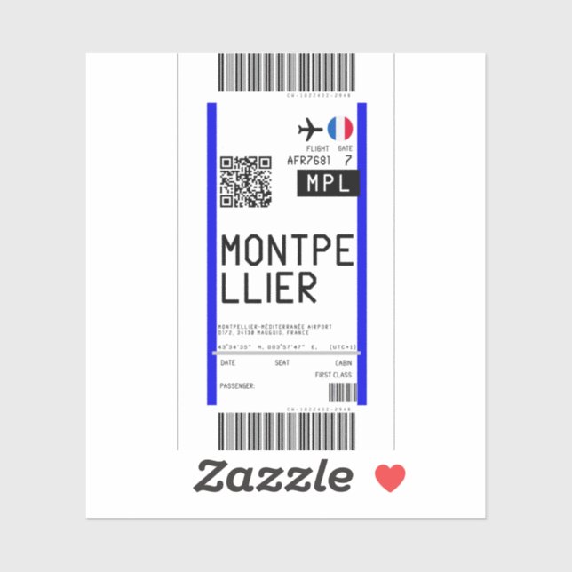 Boarding pass to Montpellier (MPL) Sticker (Sheet)