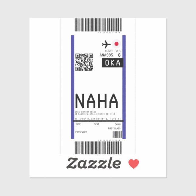 Boarding pass to Naha Okinawa (OKA) Sticker (Sheet)