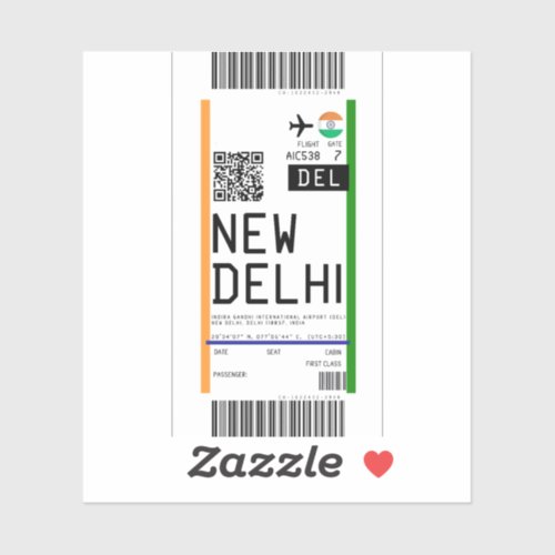 Boarding pass to New Delhi DEL Sticker