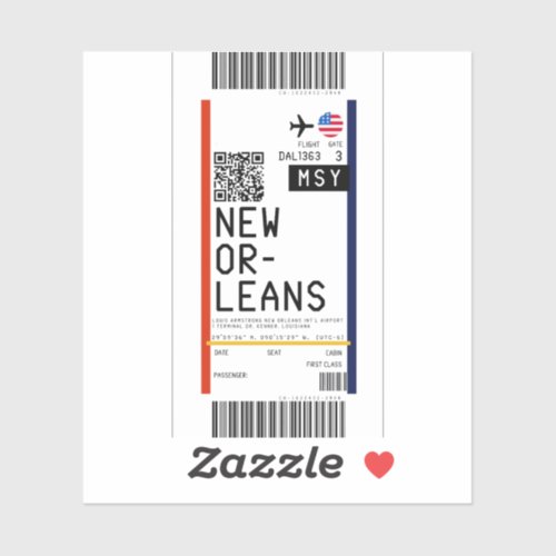 Boarding pass to New Orleans MSY Sticker