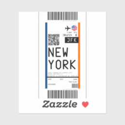 Boarding pass to New York (JFK) Sticker