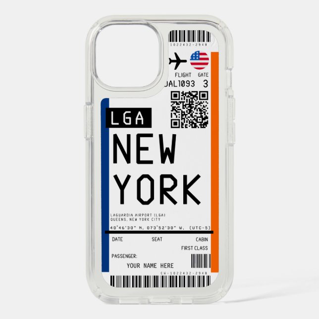 Boarding pass to New York (LGA) Custom Name case (Front)