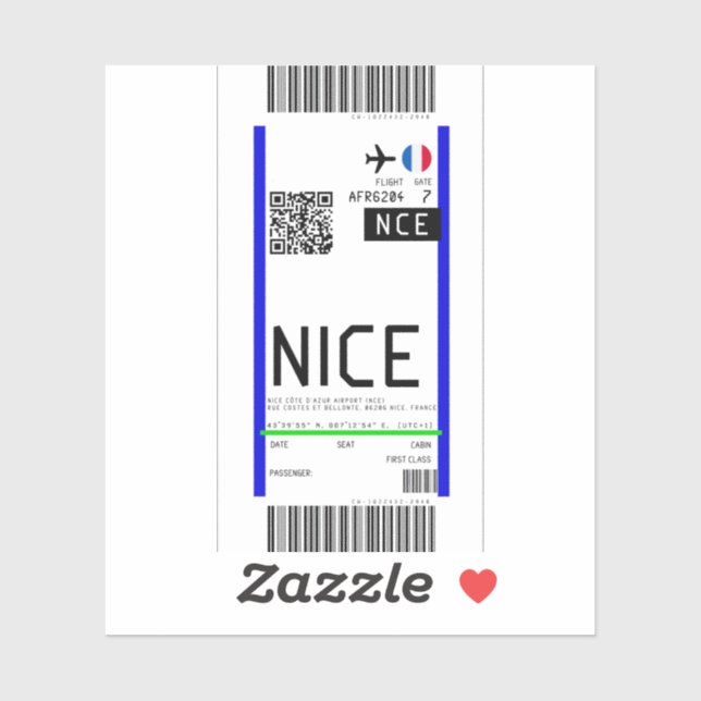 Boarding pass to Nice (NCE) Sticker (Sheet)