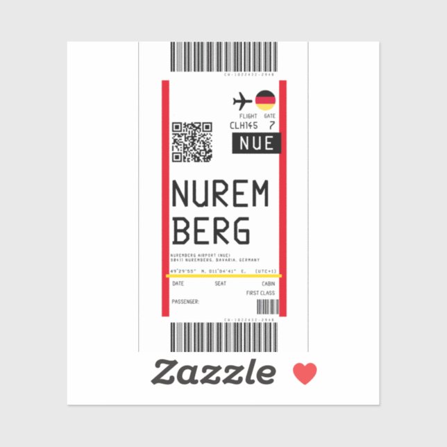 Boarding pass to Nuremberg (NUE) Sticker (Sheet)