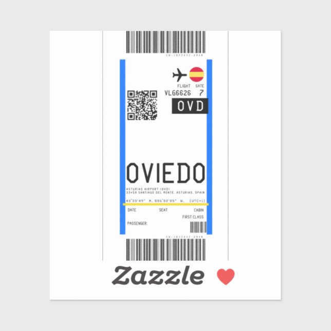Boarding pass to Oviedo (OVD) Sticker (Sheet)