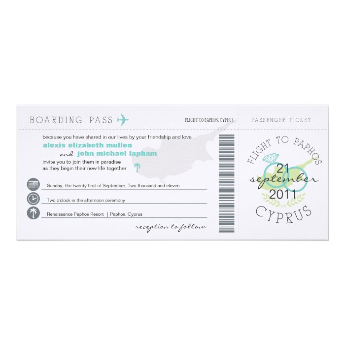 Boarding Pass to Paphos Cyprus Wedding Invitation