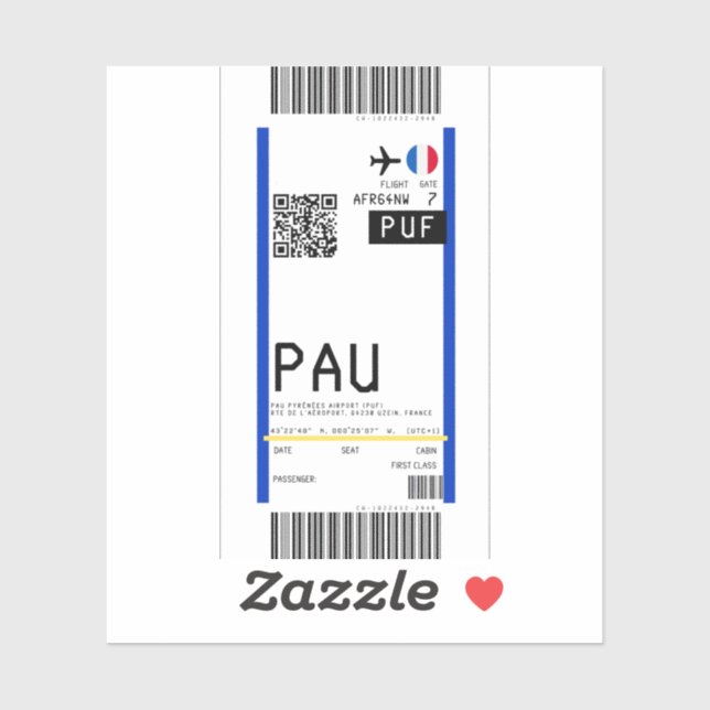 Boarding pass to Pau (PUF) Sticker (Sheet)